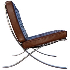 Antique Original Knoll Barcelona Chair in Dark Caramel Leather and Stainless Steel