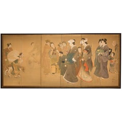 Japanese Six-Panel Screen "Wedding Procession"