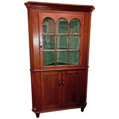 Antique Federal Two Part Cherry Corner Cupboard with Glazed Door, circa 1810-1820