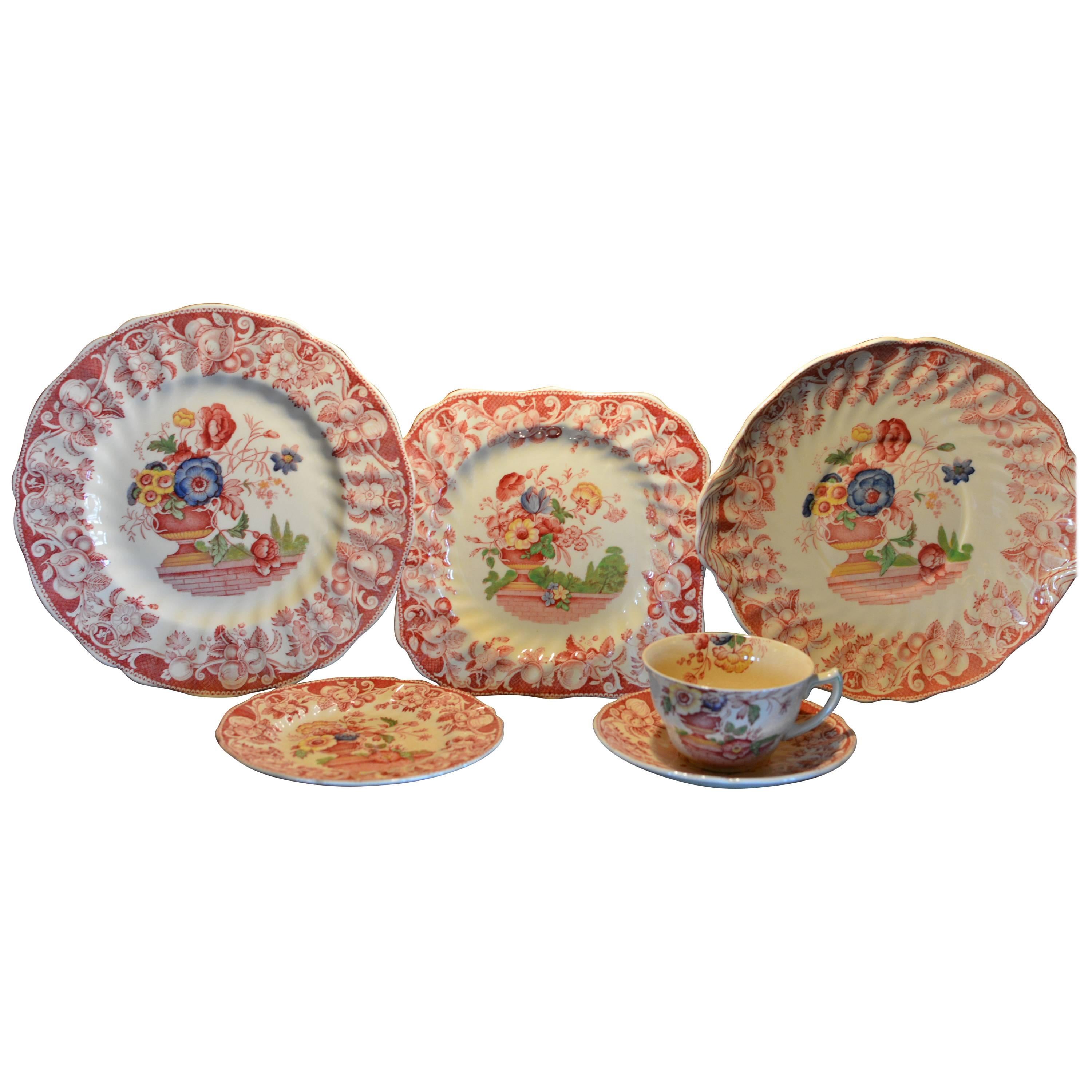 Royal Doulton Pomeroy Red Multi-Color Center Design China For Sale