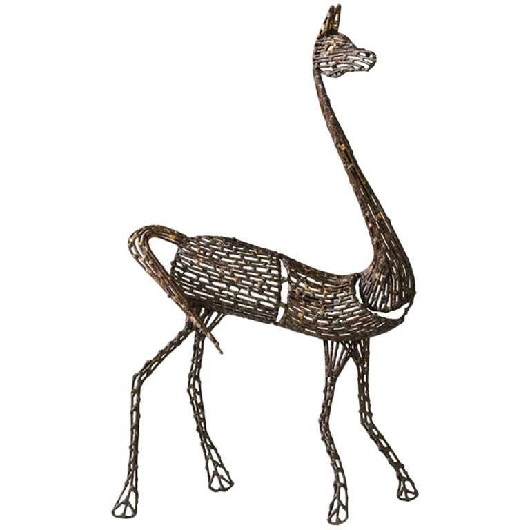 Giraffe Sculpture by Salvino Marsura, Hand Welded Steel, Late 20th Century For Sale