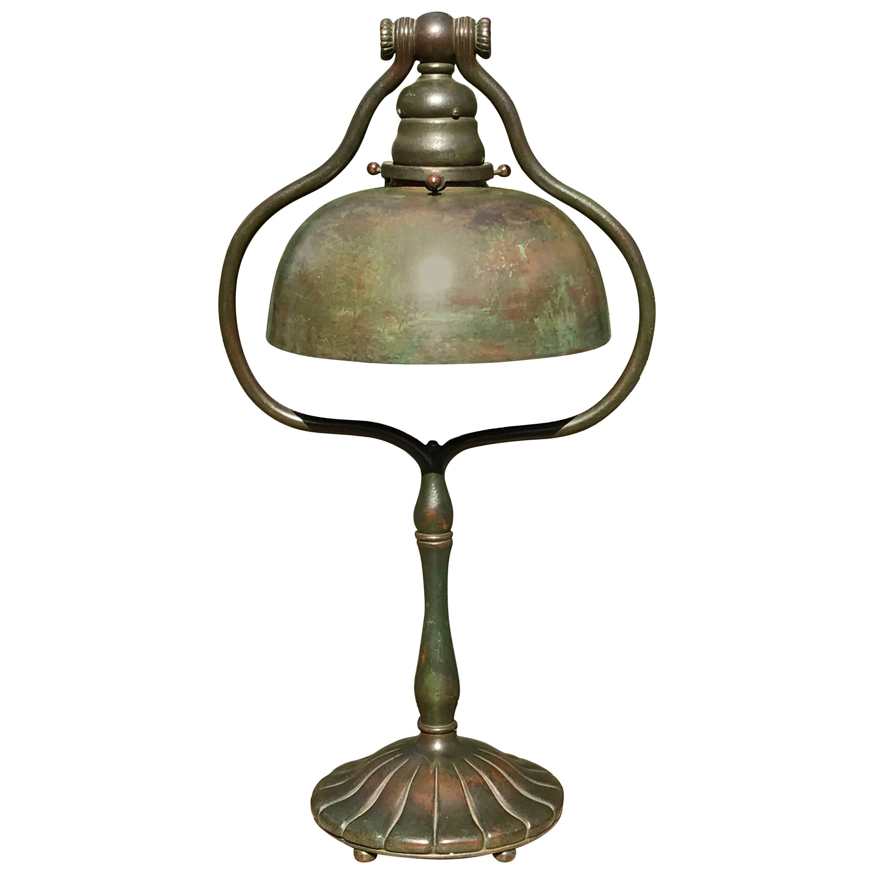 Tiffany Studios Tall Bronze Harp Table Desk Lamp New York, 1915