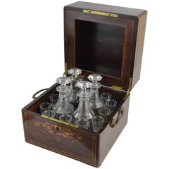 Carafes et verres en cristal de la cave Napoléon III à marqueterie de liqueur du 19e siècle