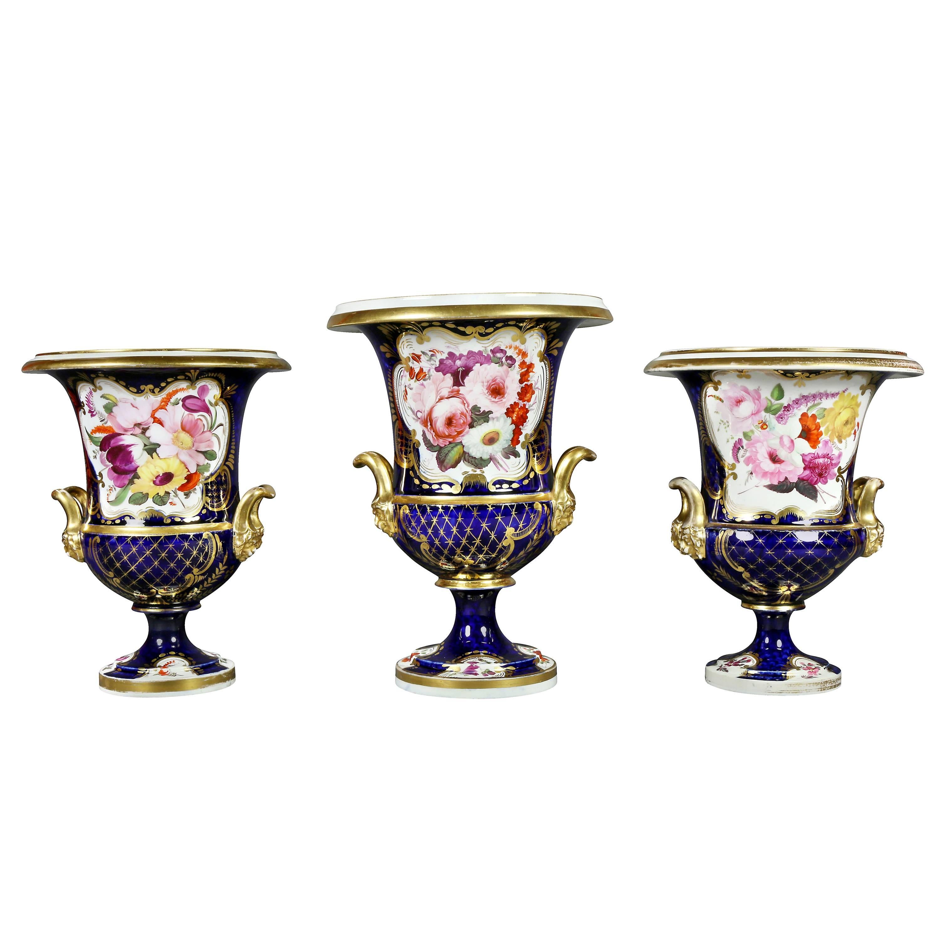 Set of Three Regency Pottery Urn Form Vases