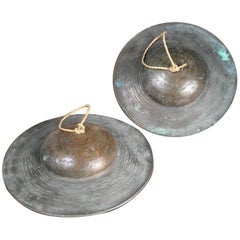 Japanese Antique Cymbals Hand Cast Bronze, 19th Century