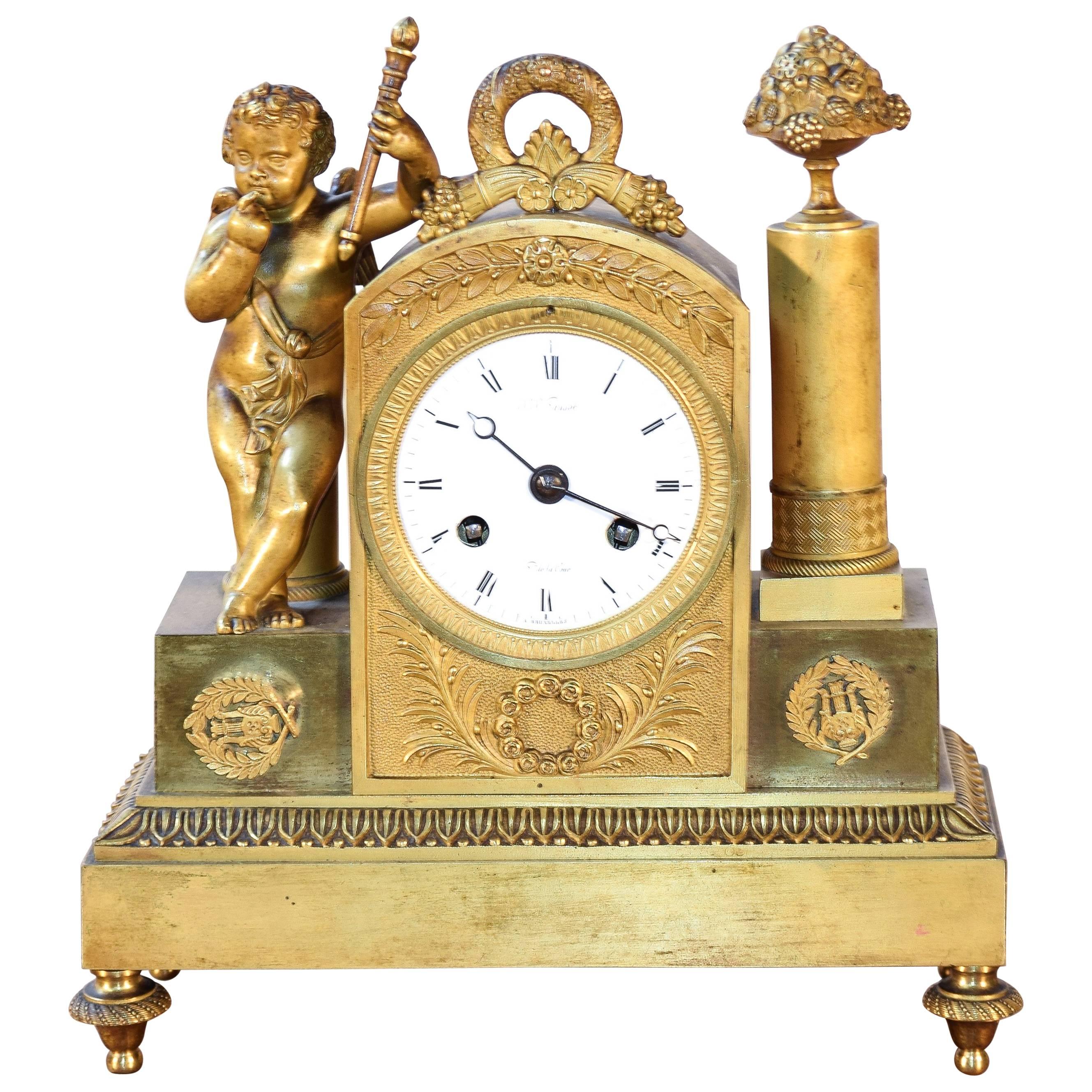 French 19th Century Empire Ormolu Clock For Sale