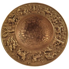 Bol danois vintage en bronze avec zodiaque et texture lunaire de Nordisk Malm:: 1940s