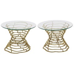 Pair of Silas Seandel Volcano Side Tables Bronze Frames with Glass Tops