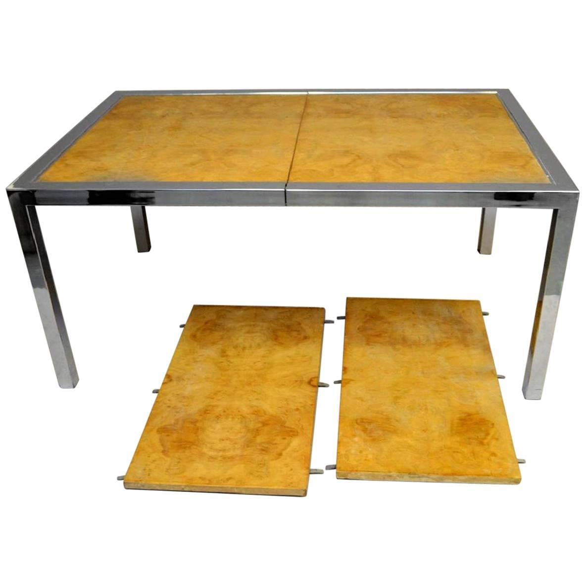 Burl Wood and Chrome Dining Table by Leon Rosen for Pace For Sale