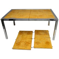 Retro Burl Wood and Chrome Dining Table by Leon Rosen for Pace