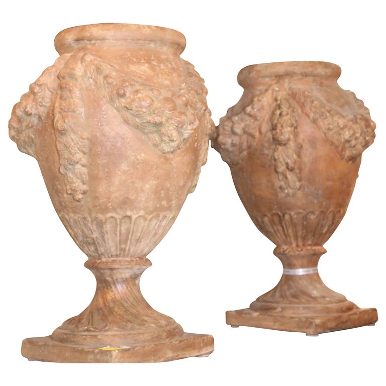 Pair of 20th Century Italian Terra Cotta Urns For Sale at 1stDibs