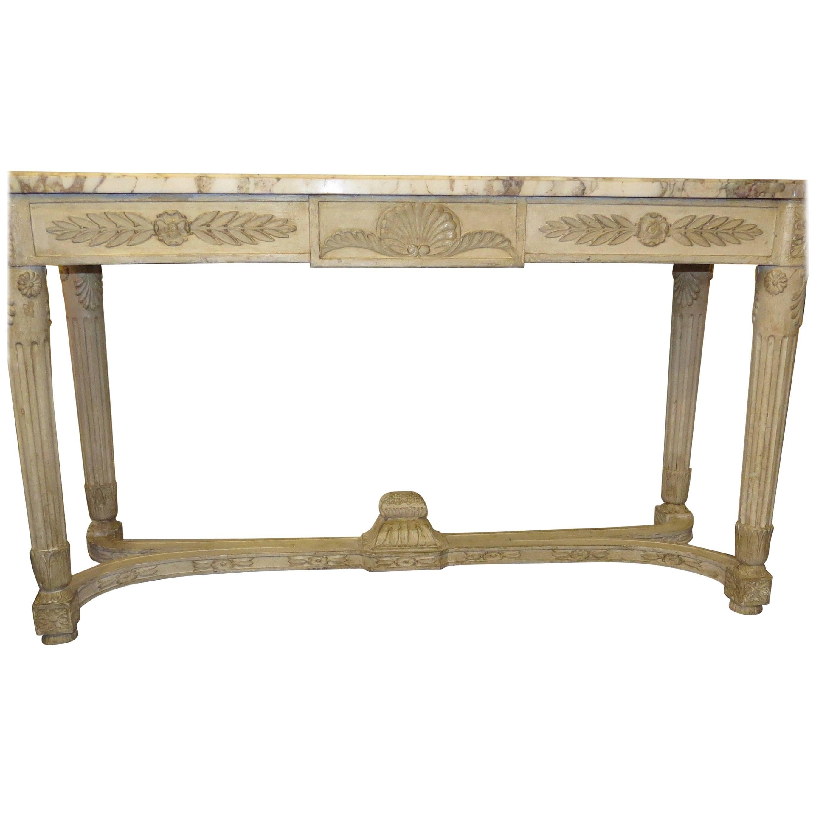 19th Century French Marble-Top, Painted Console Table For Sale
