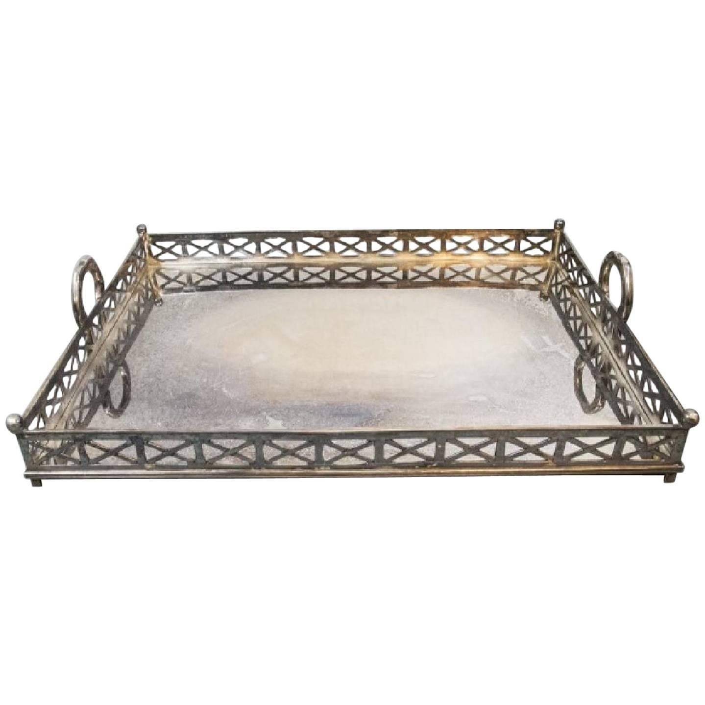 Large Equestrian Motif Silver Plated Serving Tray