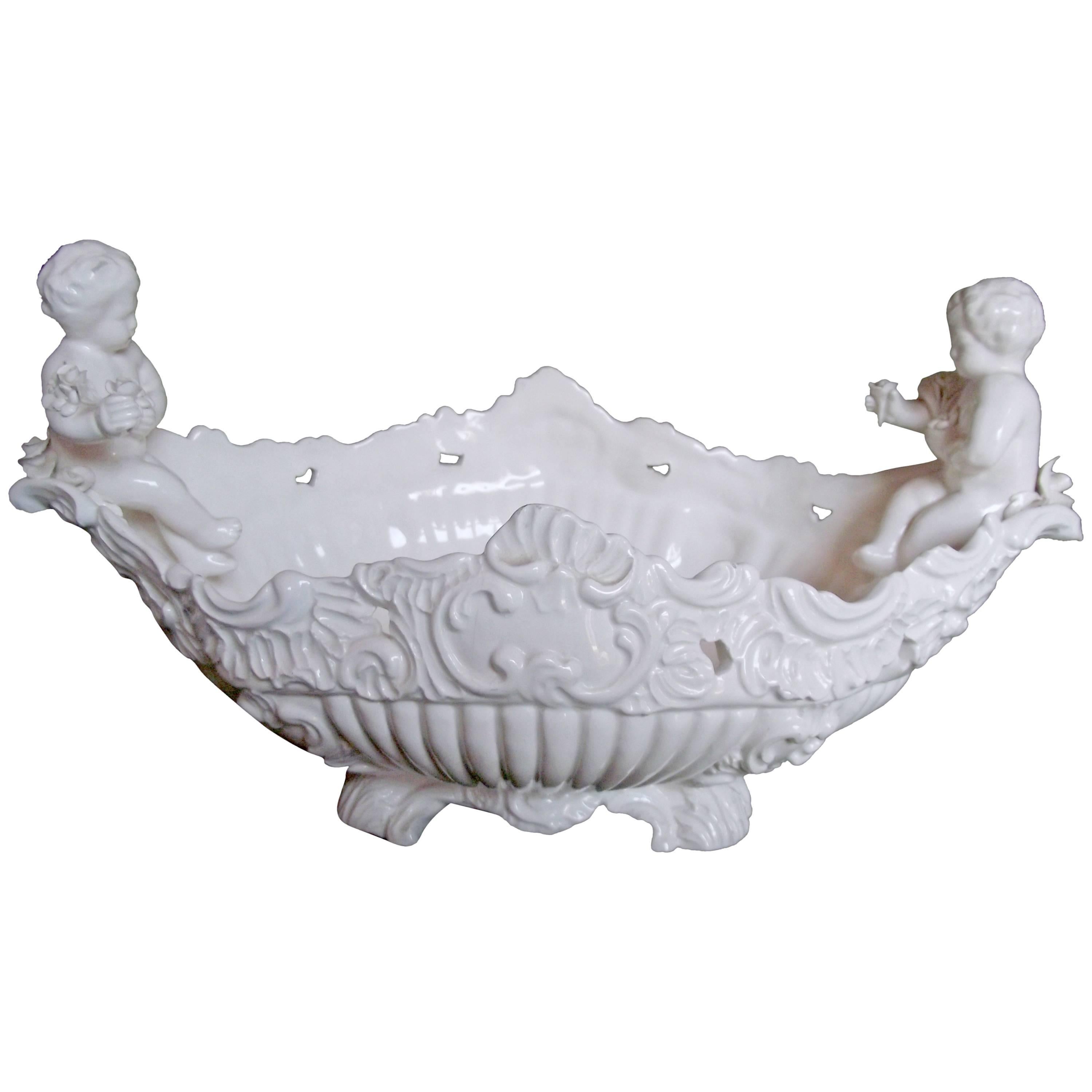 White Italian Porcelain Cherub Centrepiece For Sale