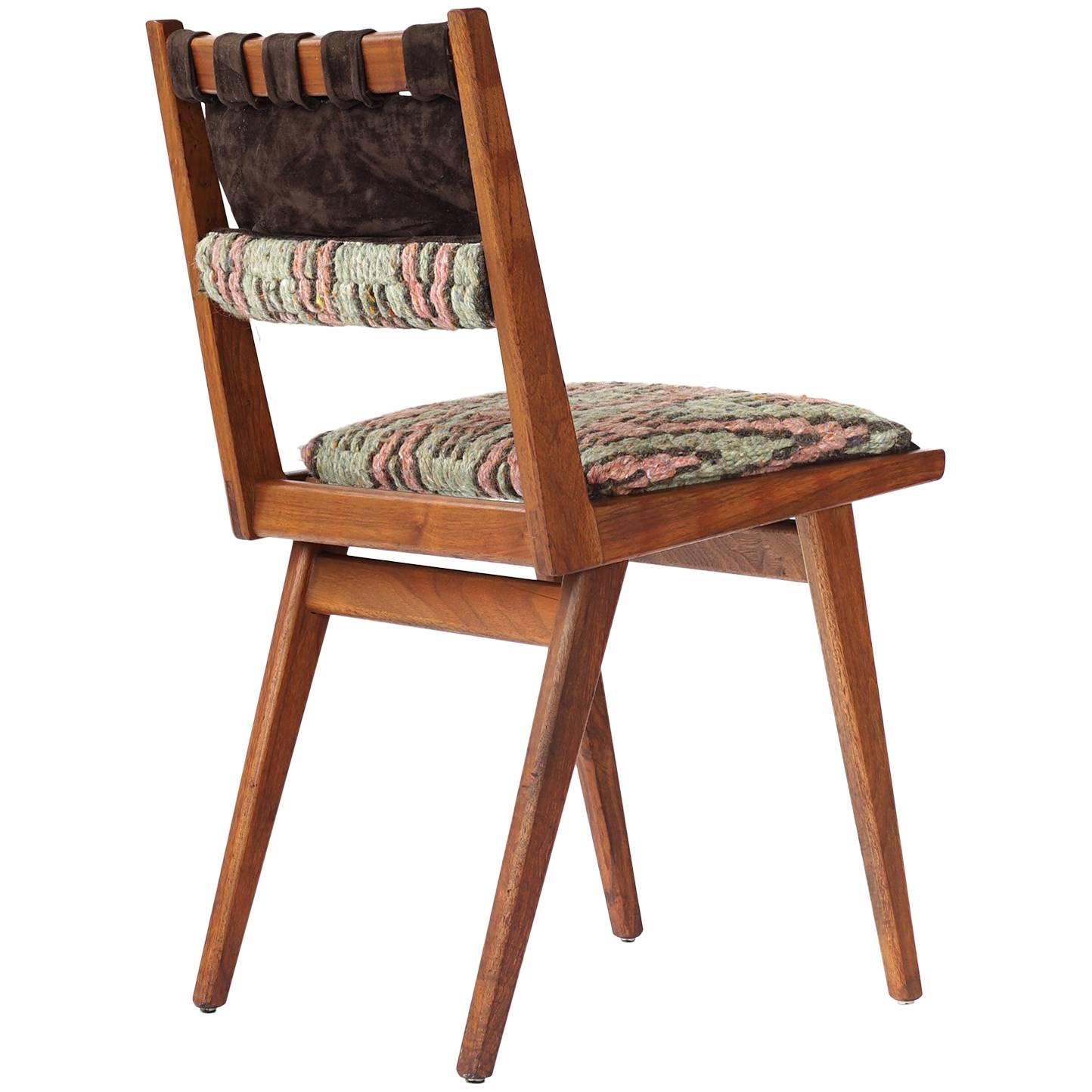Midcentury Embroidered Walnut Side Chair by Mel Smilow