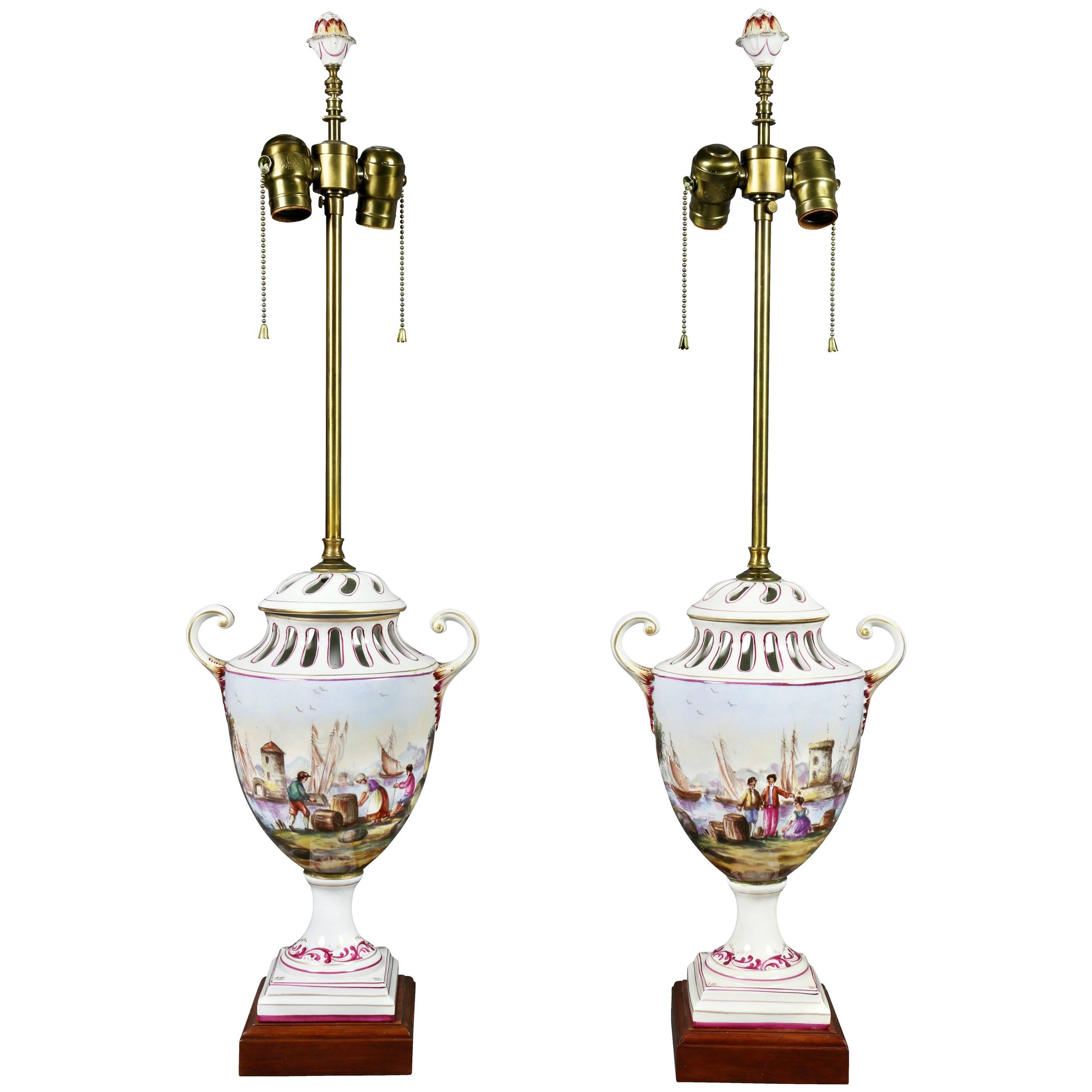 Pair of French Pottery Lamps