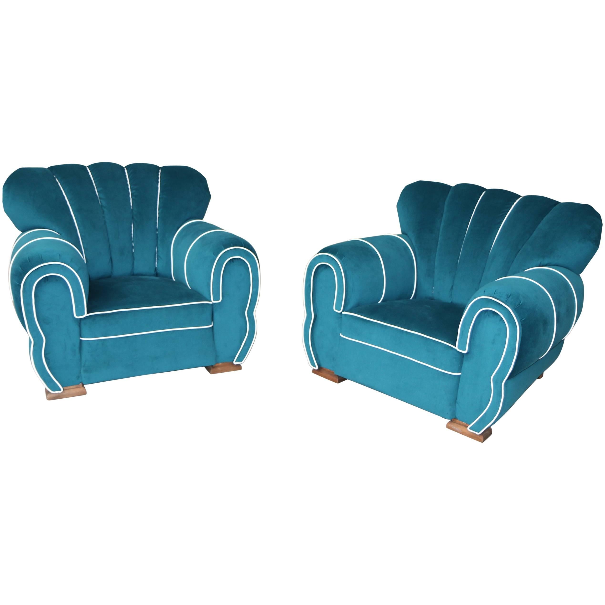 Stunning Pair of Fully Restored French Art Deco Oversized "Elephant" Chairs