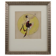 J. Hilly Art Deco Ink and Gouache Illustration Drawing Dancing Flapper Woman