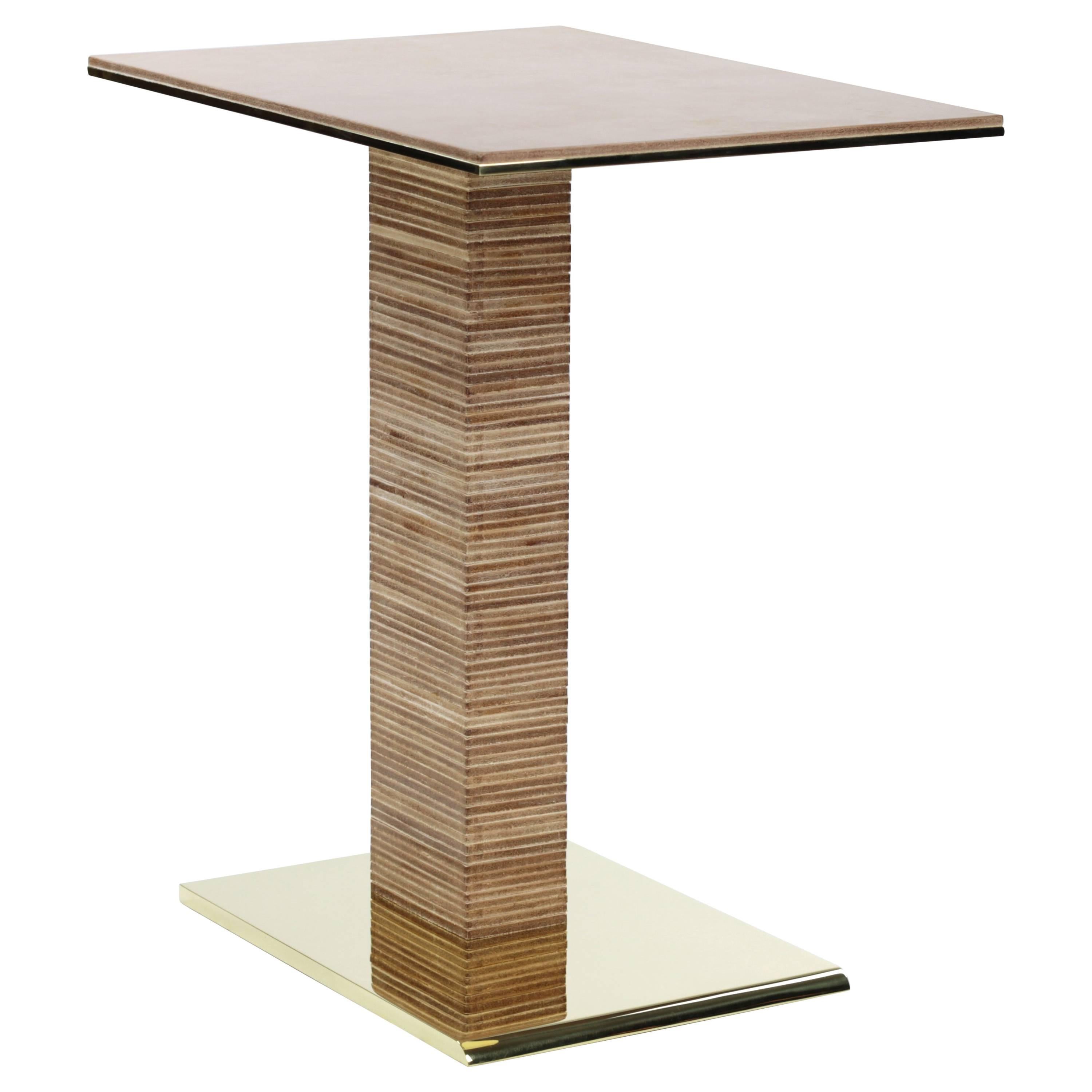 Cantilever Infinity Side Table in Leather and Brass by Christopher Kreiling For Sale
