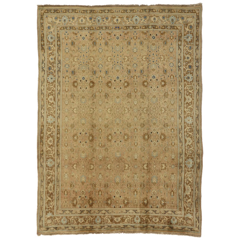 Colonial Revival Style Vintage Persian Mashhad Rug with Warm, Neutral ...