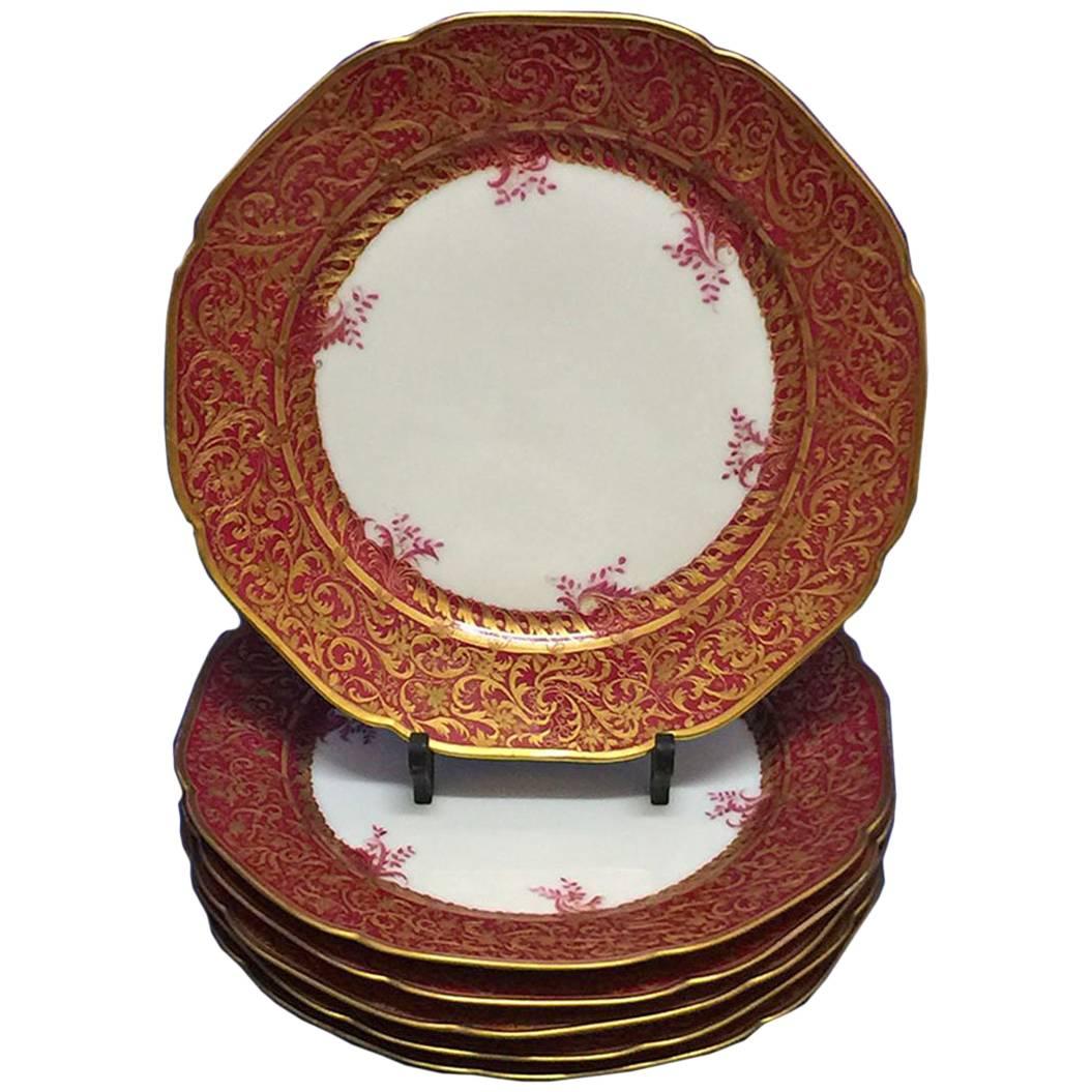 Six Red and Gild Plates of Havilland & Co, Limoge, France For Sale