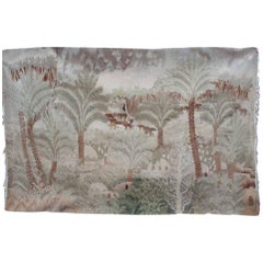 Antique 1930s Tapestry with Palm Tree Plantation Scene