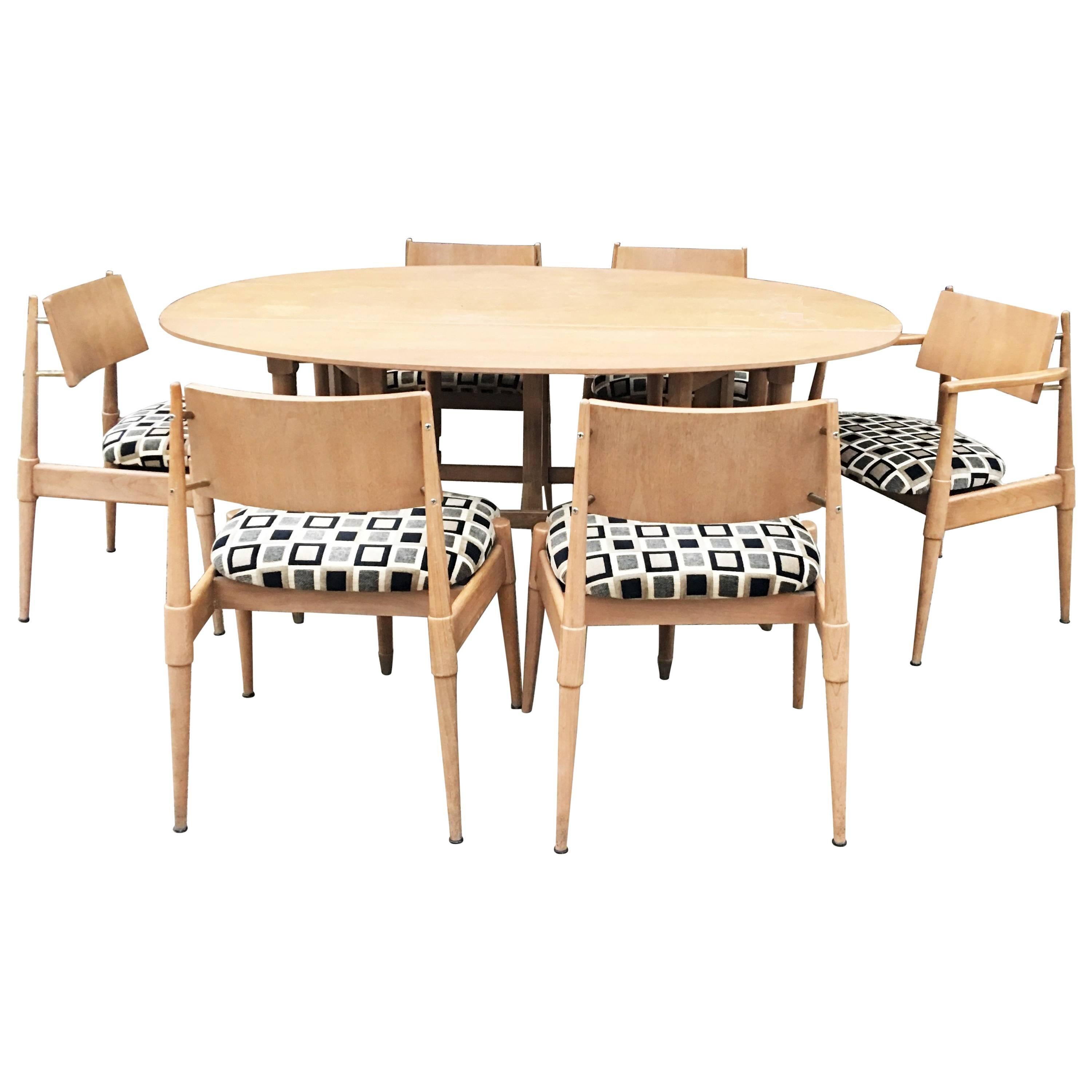 Mid-Century Modern Dining Table with Six Chairs For Sale