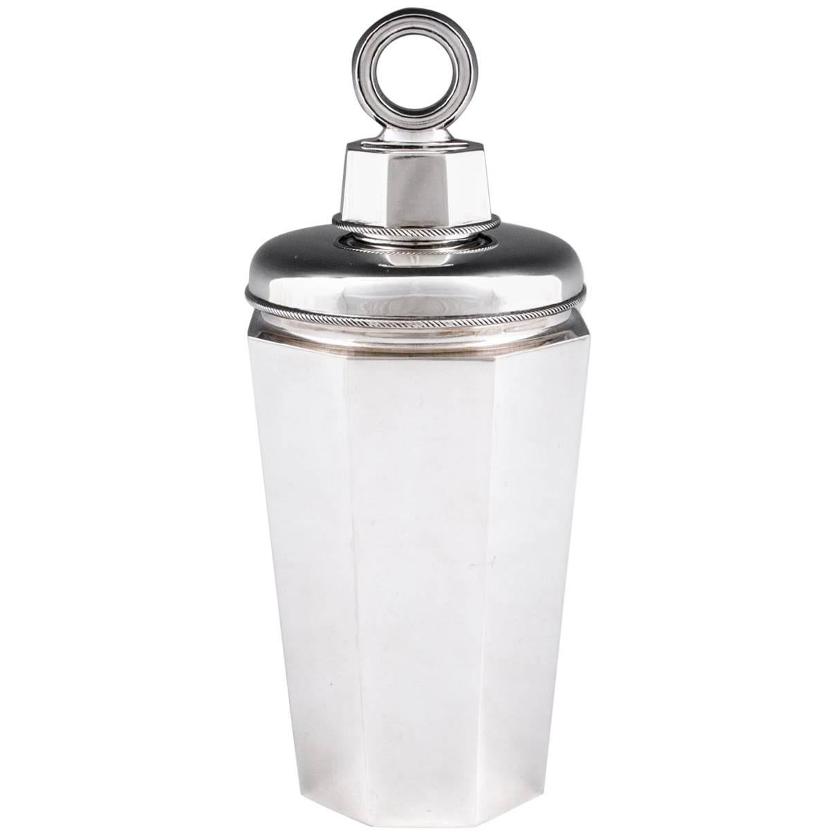 Octagonal Solid Silver Cocktail Shaker by Jacob Tostrup, 20th Century