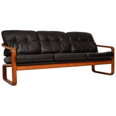 Canapé danois vintage en teck et cuir des années 1960