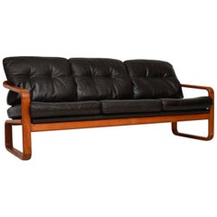 1960s Vintage Danish Teak and Leather Sofa