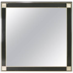 Brass and Black Lacquer Mirror, 1970s