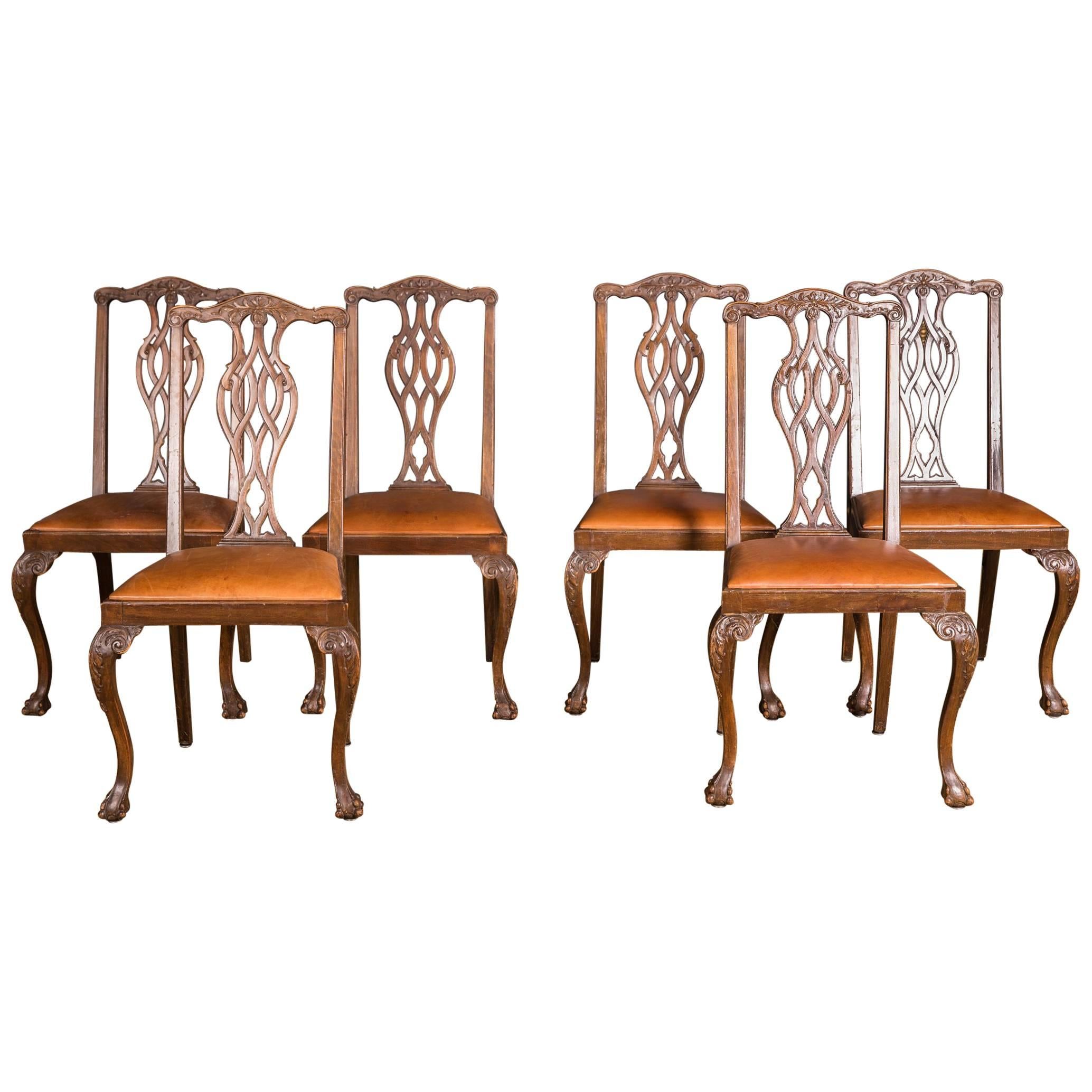 Original Set of Six Chairs Neo Baroque, circa 1870 Walnut Veneer