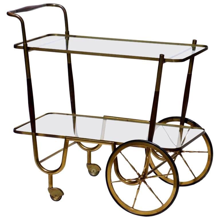 Italian Midcentury by Cesare Lacca 1950s Brass Rosewood Trolley Bar Cart