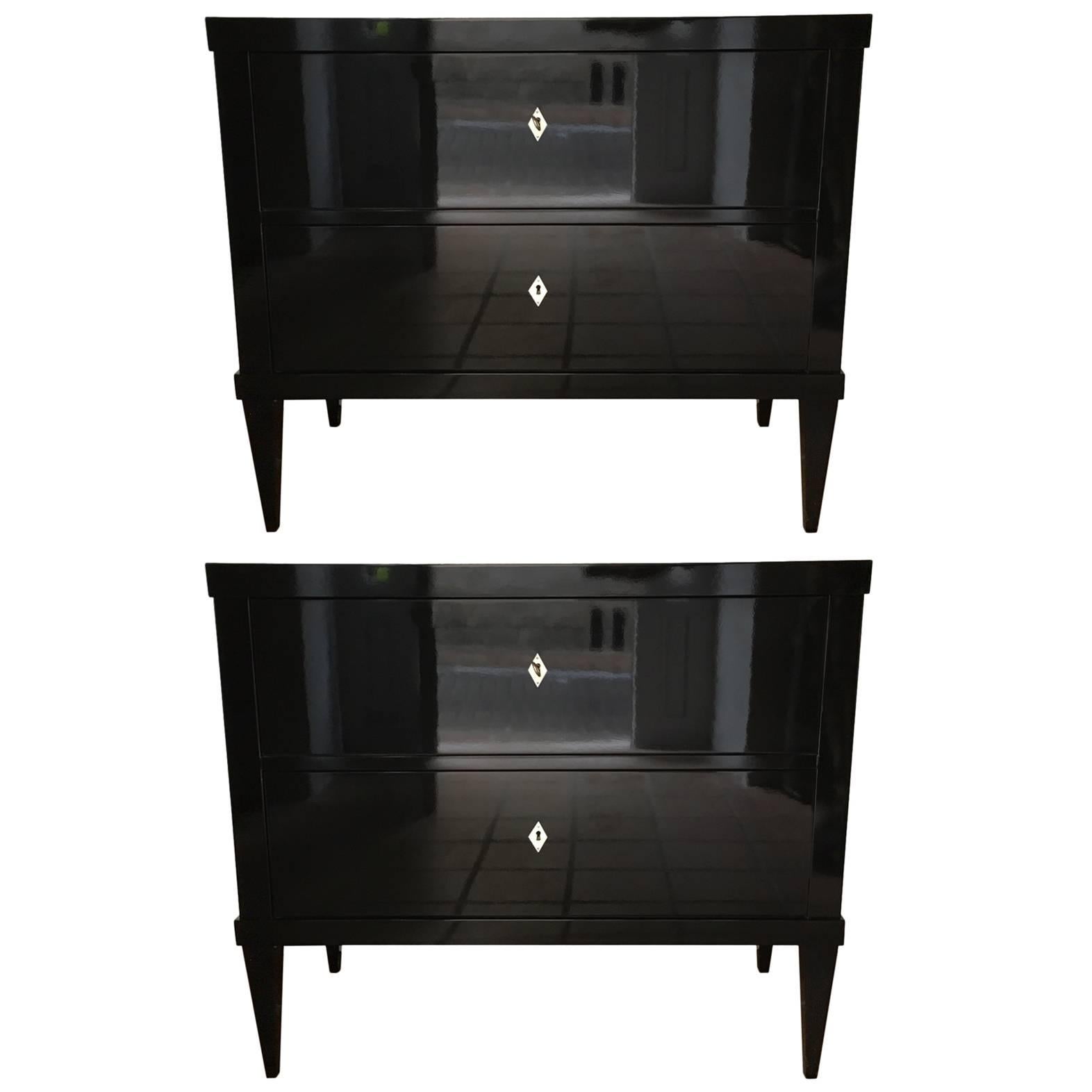 Pair of Black Lacquered Biedermeier Style Commodes