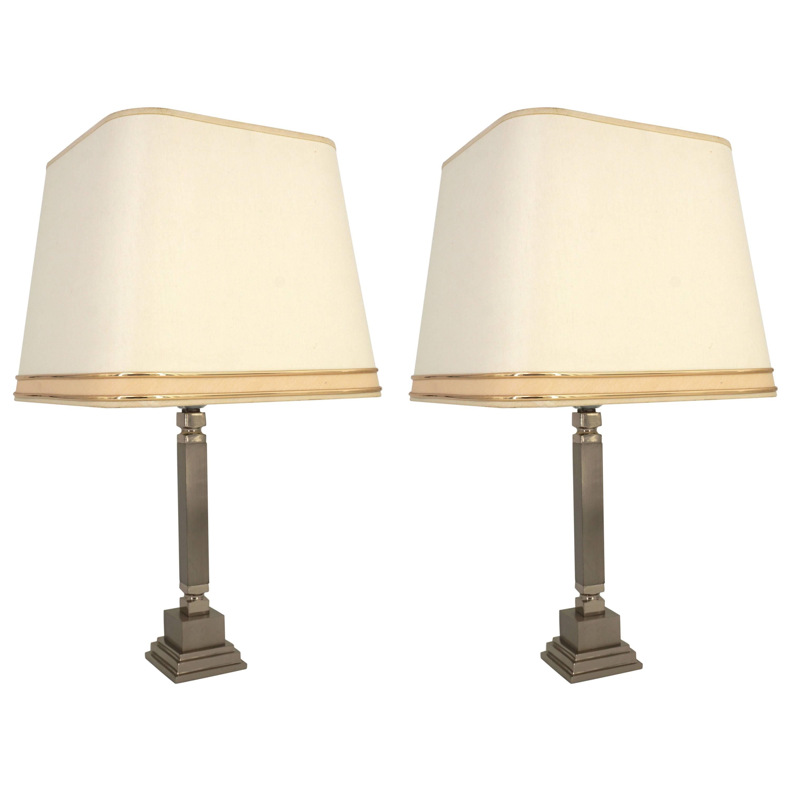 Pair of Chrome and Brush Metal Lamp