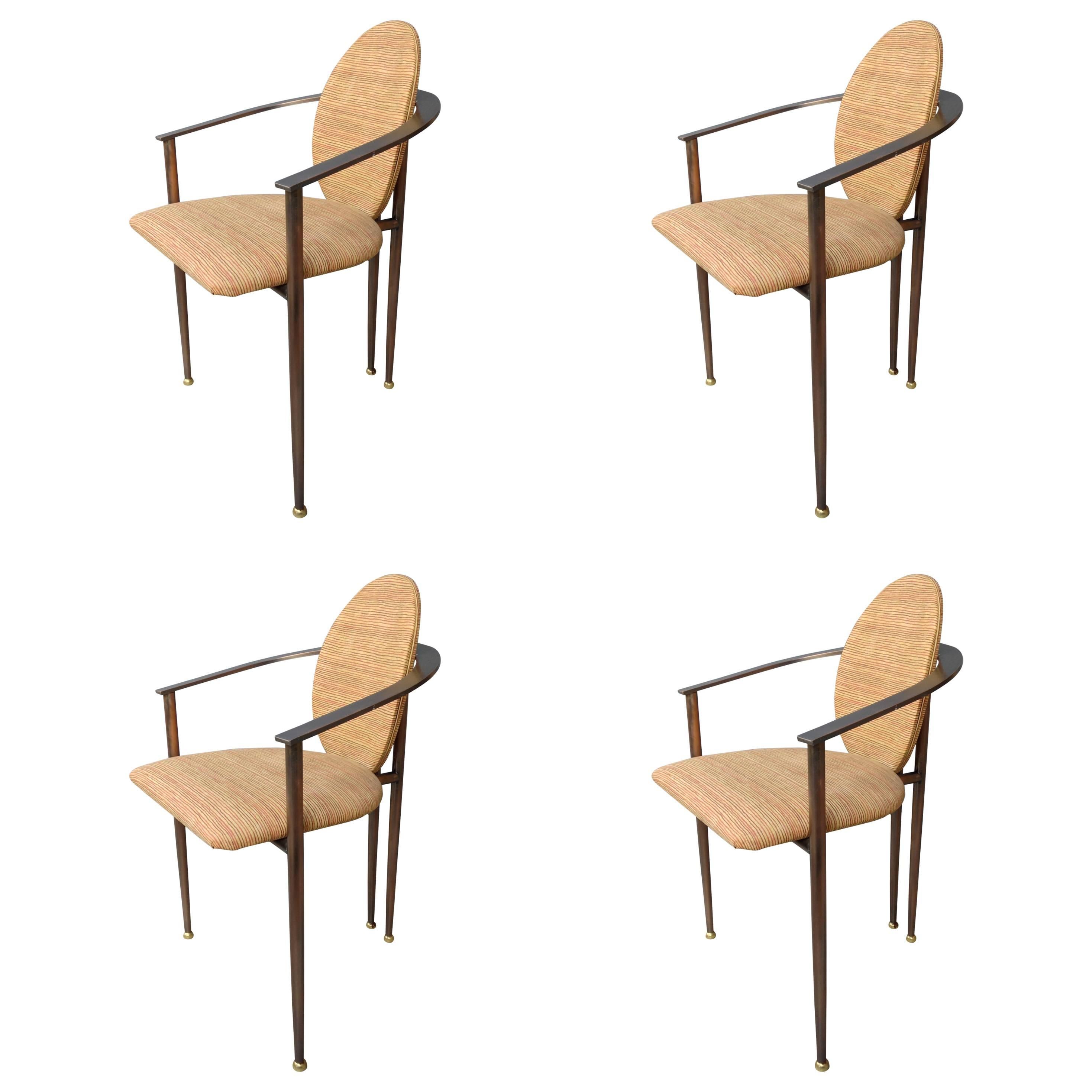 Set of Four Copper Metal and Fabric Dutch Design Belgo Chrome Armchairs