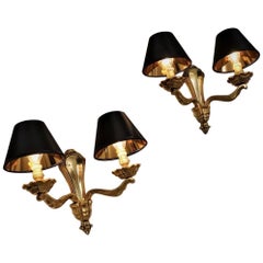 Vintage Maison Bagues Wall Lights Bronze and Gold Plated Gilt, circa 1940s, French
