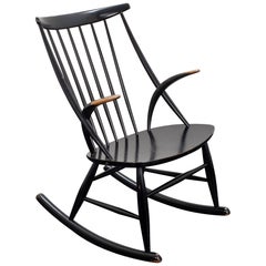 Illum Wikkelso Rocking Chair for Niels Eilersen, 1960s, Midcentury