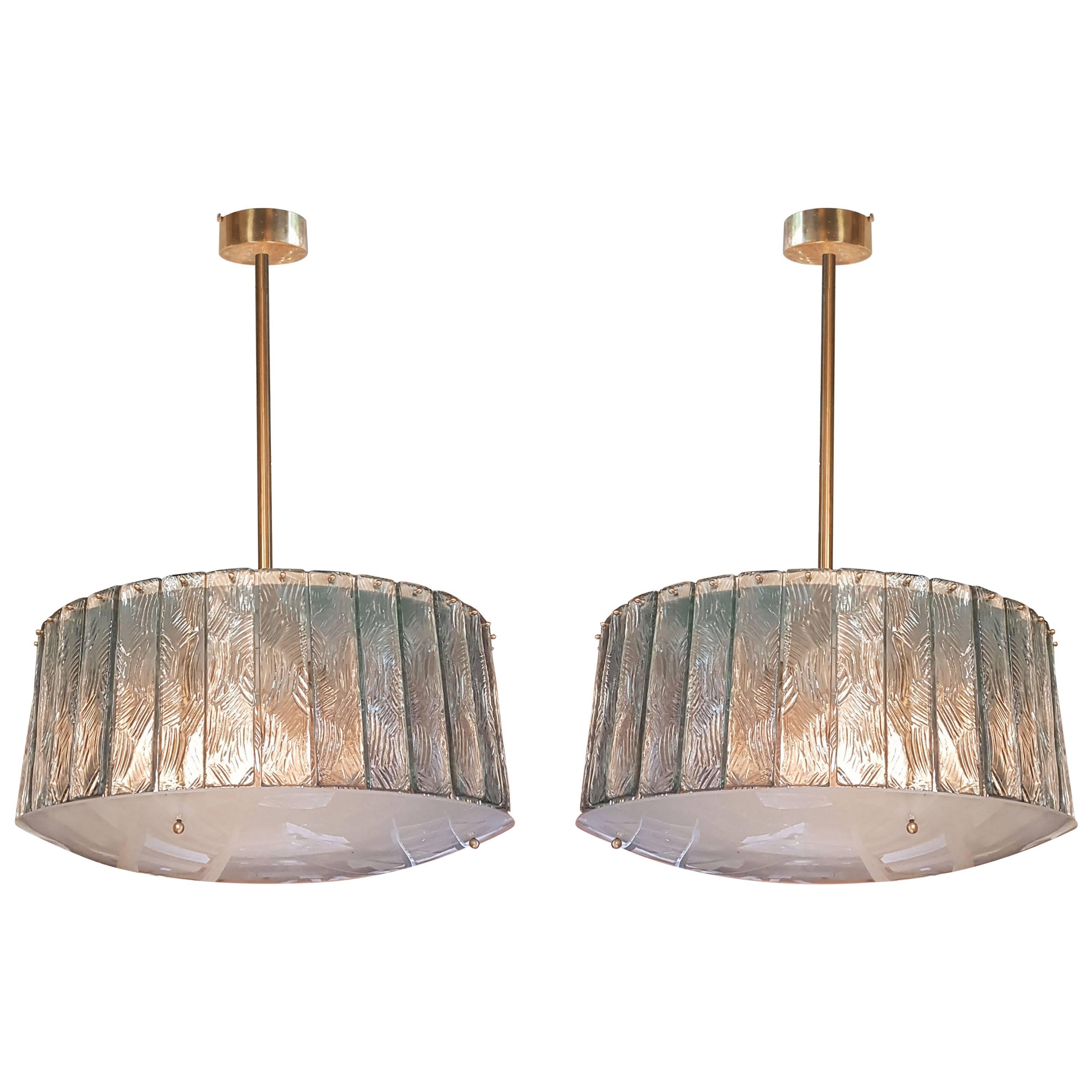 Pair of Midcentury Chandeliers by Fontana Arte in the Style of Gio Ponti