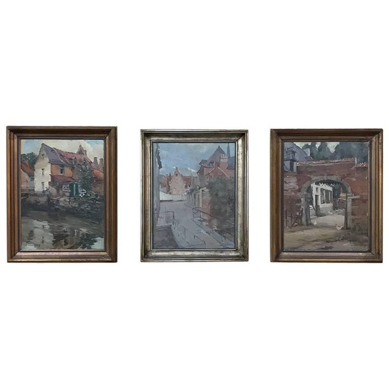 Trio of Antique Oil Paintings on Canvas by Adrien Wernaers For Sale at