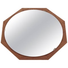 Swedish Round Mirror in Teak, 1950s