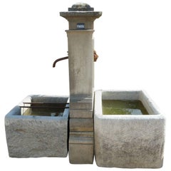 Ancient Garden Fountain Handcrafted in Stone with Two Farmer's Troughs, Provence