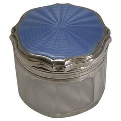 Vintage Art Deco Sterling Silver and Guilloche Enamel Lidded Vanity Jar, 1931