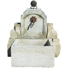 Rustic Garden Wall Fountain with Antique Stone Trough and Iron Rosette, Provence