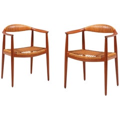 Pair of Hans J. Wegner “Round” Caned Arm Chairs for Johannes Hansen
