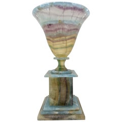 Handcrafted Multi Colored Fluorite and Blue Onyx Urn on Base, Made in Argentina