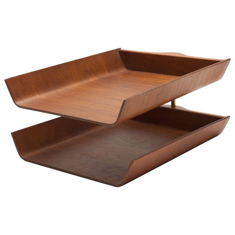 Florence Knoll Architectural Molded Walnut Plywood Desk Letter Tray at 1stDibs