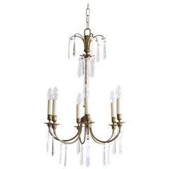 Used Early 1900s Swedish Chandelier with Waterford Crystal Drops