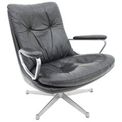 Black Leather Lounge Chair by Andre Vandenbeuck for Strässle Switzerland, 1960s