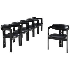 Augusto Savini for Pozzi Six Pamplona Chairs in Black Leather